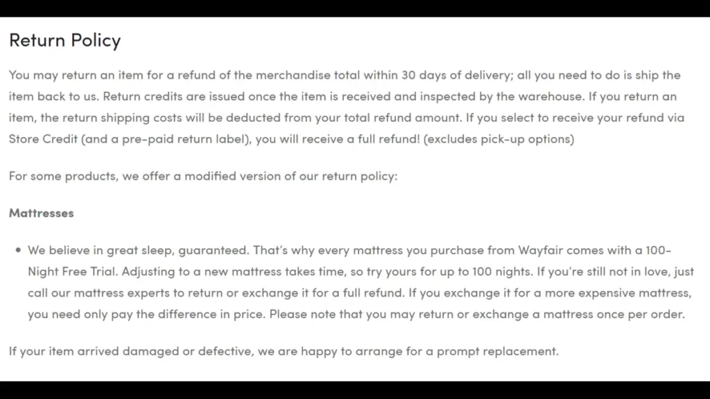 Wayfair Return Policy Furniture