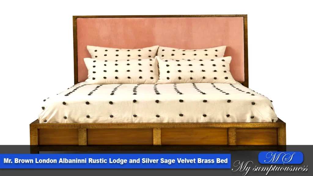 Mr. Brown London Albaninni Rustic Lodge and Silver Sage Velvet Brass Bed